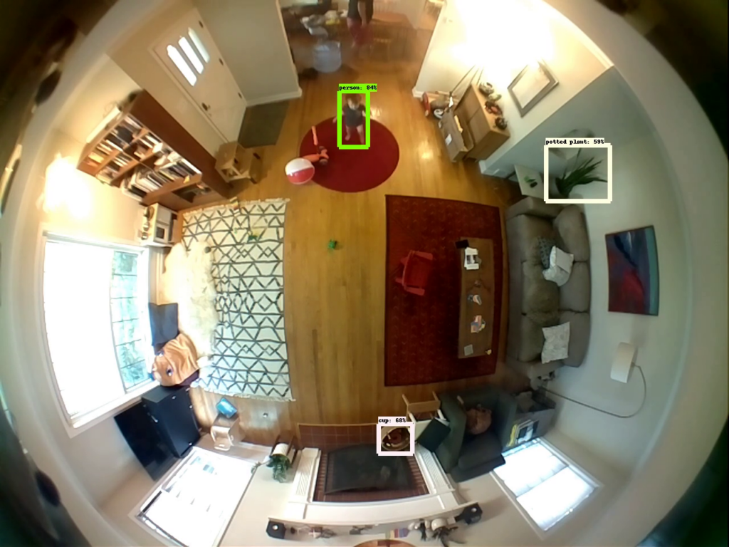 overhead view of living room with labels from computer vision